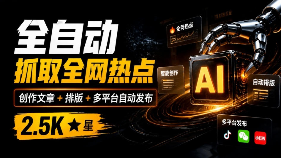 全自动抓取全网热点，创作文章并排版，并多平台自动发布！2.5k stars热点写作工具万稿汇AIMedia-87副业网 - 互联网副业项目资源分享平台
