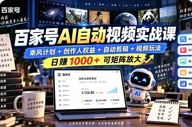 百家号自动矩阵玩法，长期可以做的项目，日入1k+，真正的睡后收入-87副业网 - 互联网副业项目资源分享平台