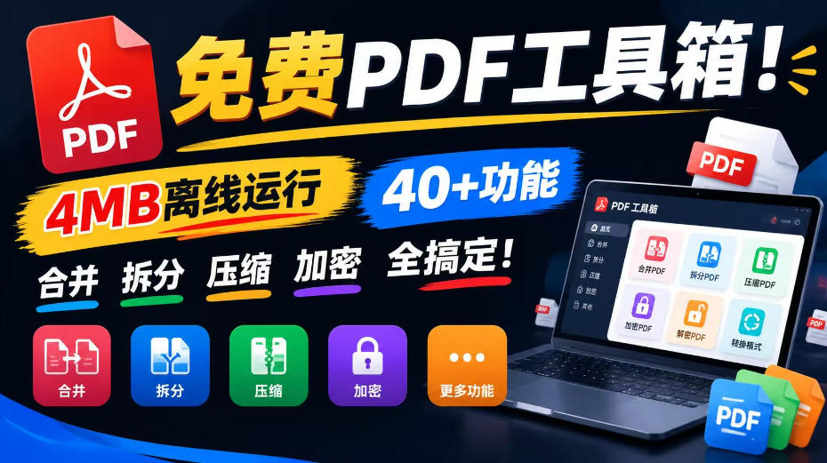 免费PDF工具箱！4MB离线运行，40+功能，合并拆分压缩加密全搞定！-87副业网 - 互联网副业项目资源分享平台