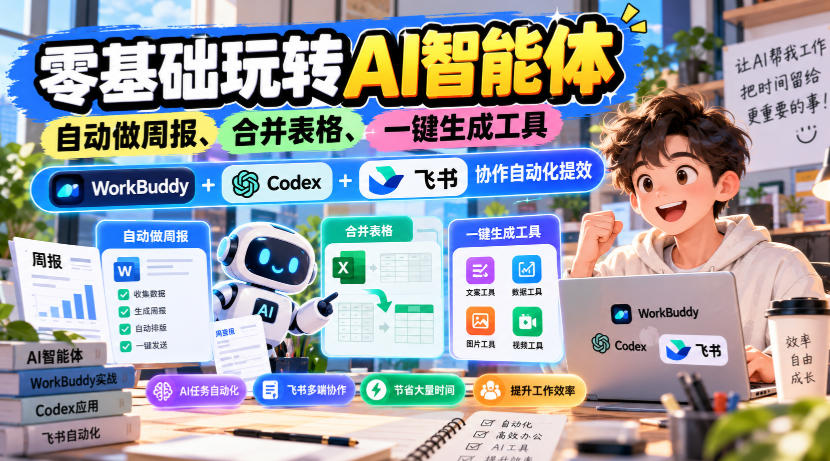 【无水印】零基础玩转AI智能体，自动做周报、合并表格、一键生成工具，WorkBuddy+Codex + 飞书协作自动化提效-87副业网 - 互联网副业项目资源分享平台