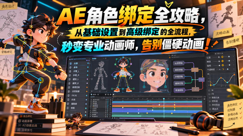 【无水印】AE角色绑定全攻略，从基础设置到高级绑定的全流程，秒变专业动画师，告别僵硬动画！【原创双语字幕】-87副业网 - 互联网副业项目资源分享平台