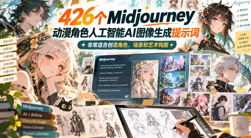 426个Midjourney动漫角色人工智能AI图像生成提示词，非常适合创造角色、场景和艺术构图-87副业网 - 互联网副业项目资源分享平台