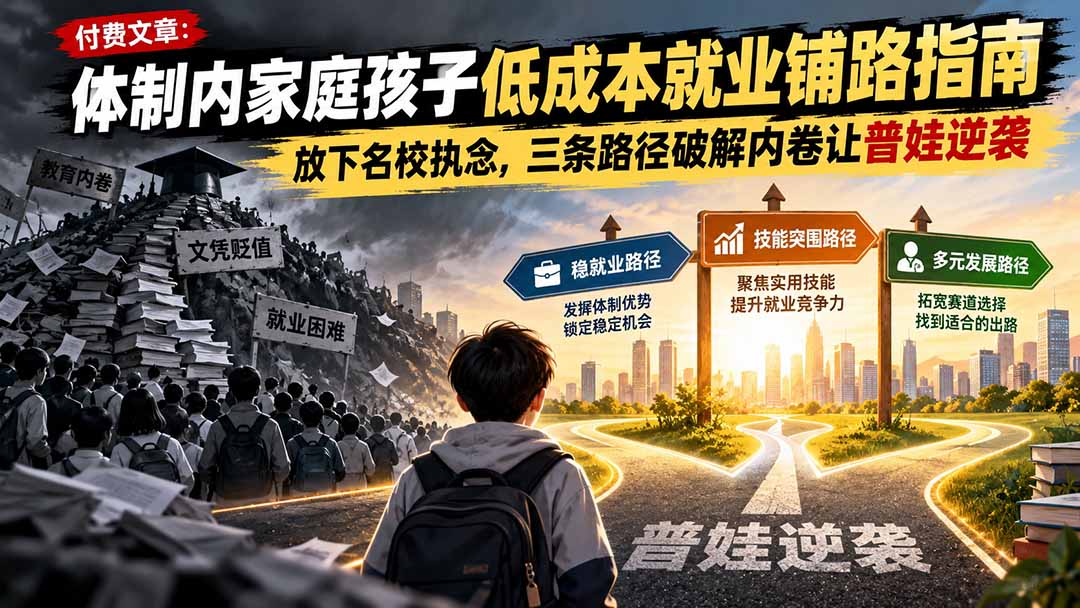 付费文章：体制内家庭孩子低成本就业铺路指南，放下名校执念，三条路径破解内卷让普娃逆袭-87副业网 - 互联网副业项目资源分享平台