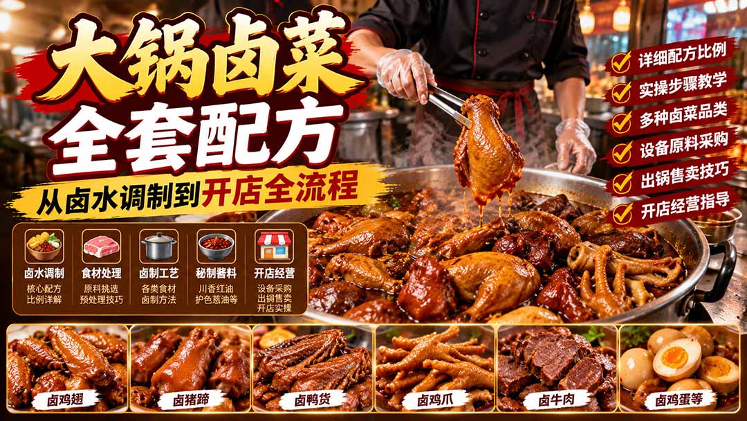 大锅卤菜全套配方，从卤水调制到开店全流程，感觉学会了去摆摊也不错-87副业网 - 互联网副业项目资源分享平台