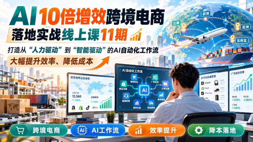 AI 10倍增效跨境电商落地实战线上课11期，打造从人力驱动到智能驱动的AI自动化工作流，大幅提升效率、降低成本-87副业网 - 互联网副业项目资源分享平台
