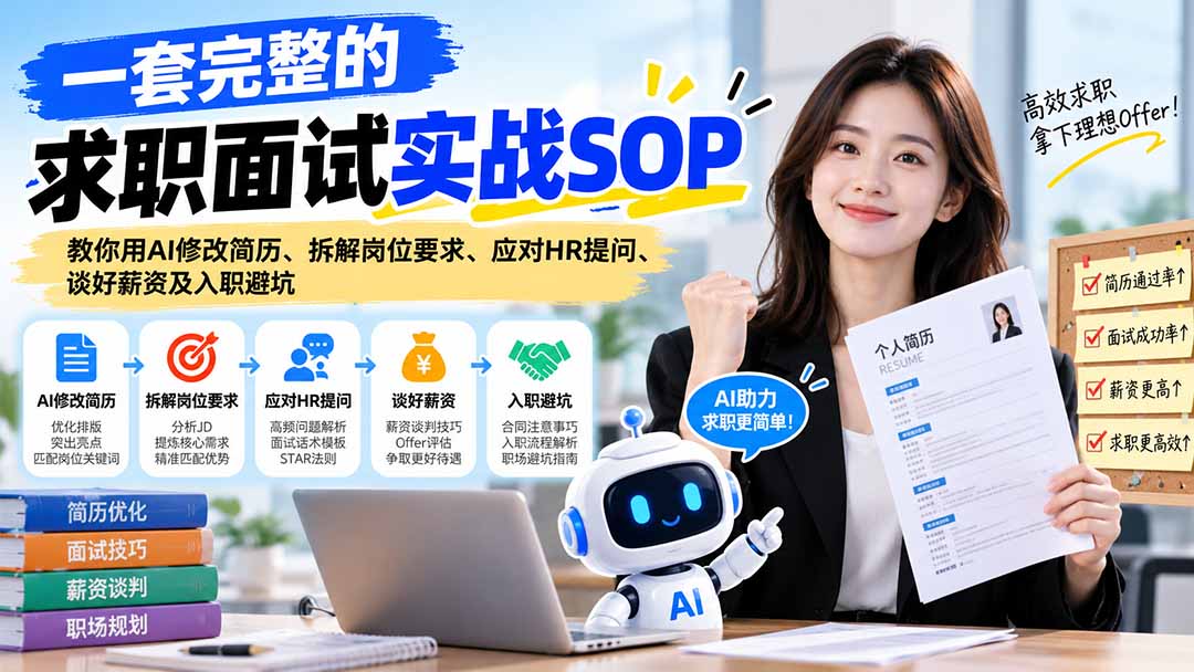 一套完整的求职面试实战SOP：教你用AI修改简历、拆解岗位要求、应对HR提问、谈好薪资及入职避坑-87副业网 - 互联网副业项目资源分享平台