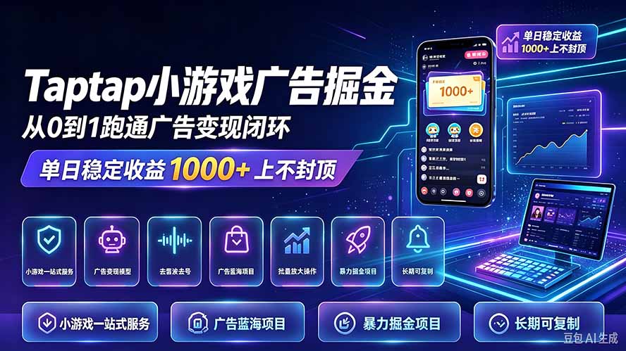 TapTap小游戏广告掘金日赚收益1000+上不封顶-87副业网 - 互联网副业项目资源分享平台