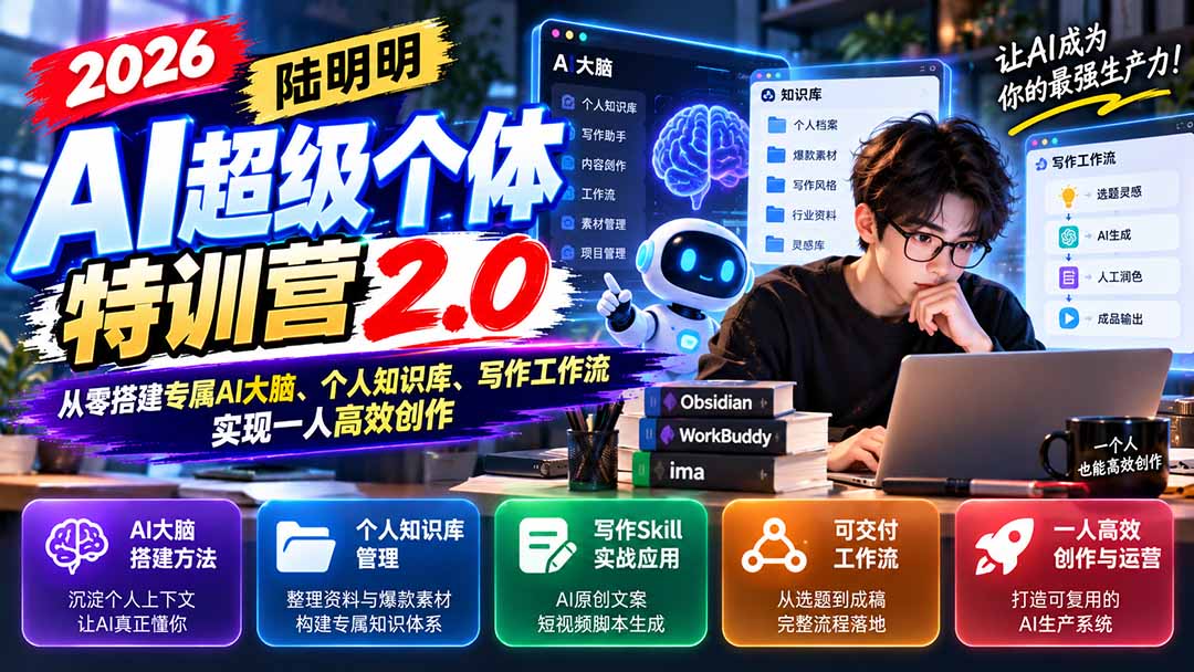 2026AI超级个体特训营2.0：从零搭建专属AI大脑、个人知识库、写作工作流，实现一人高效创作-87副业网 - 互联网副业项目资源分享平台
